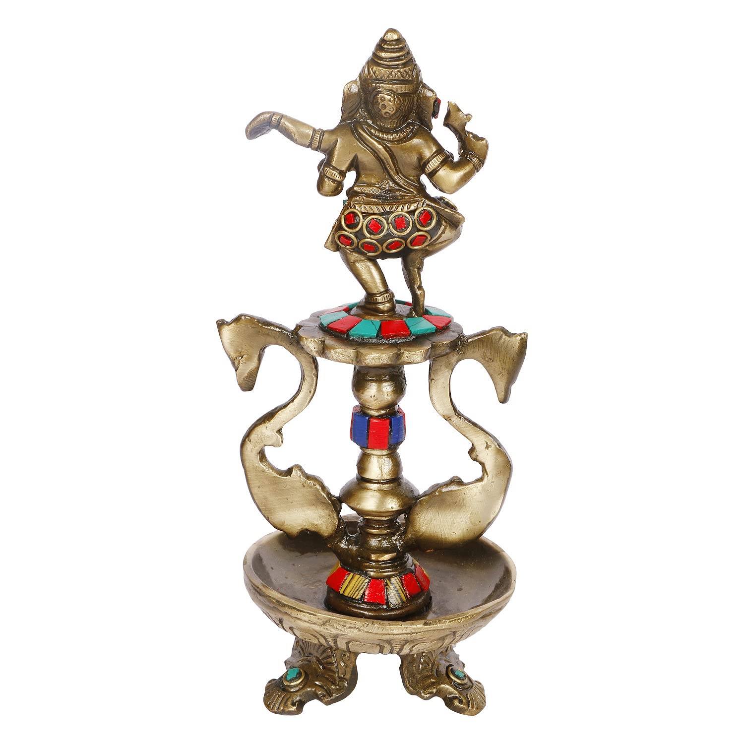 Brass Dancing Ganesha Diya Oil Lamp Statue Ganesh on Swan Showpiece